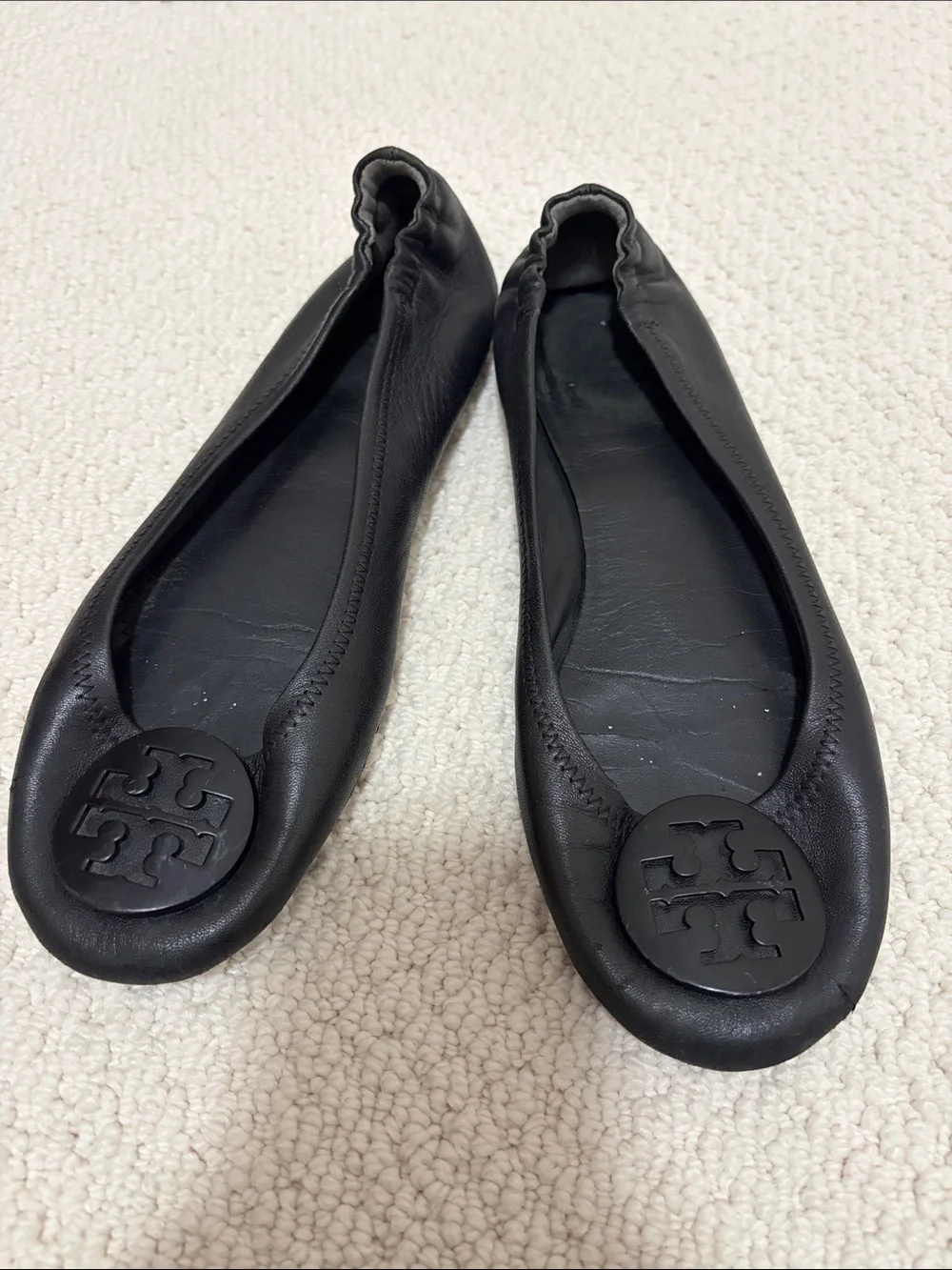Tory Burch Minnie black leather travel ballet flats 8.5